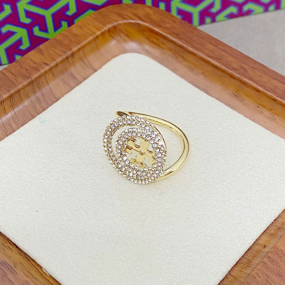 Tory Burch Pave Diamond Star Orbit Round Metal Double Ring